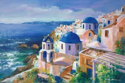 Santorini, Greece by Csilla Orban - Original Painting on Stretched Canvas sized 24x36 inches. Available from Whitewall Galleries